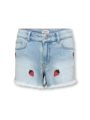 KIDS jeansshort met aardbei - ROBYN - light blue denim