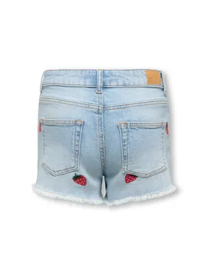 KIDS jeansshort met aardbei - ROBYN - light blue denim