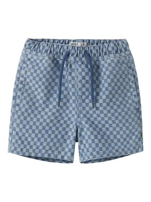 KIDS jeansshort / ruitjes - BEN - medium blue denim