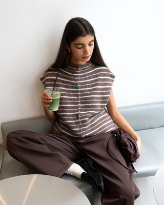 Cardigan / vest mouwloos - ASIRA - bruin