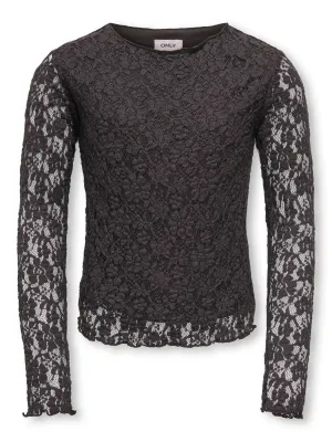 KIDS shirt / top met kant - LEIKA - bruin KIDS shirt / top met kant - LEIKA - bruin