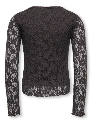 KIDS shirt / top met kant - LEIKA - bruin