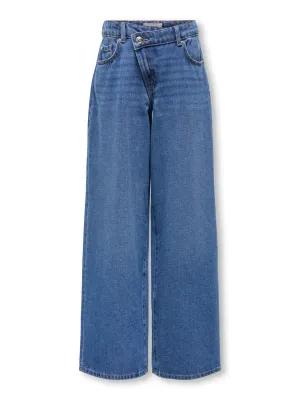 KIDS wijde jeans assymetrische knoop - HOPE - medium blue denim