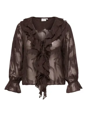 + Blouse met ruffeltjes - ELENI - bruin + Blouse met ruffeltjes - ELENI - bruin
