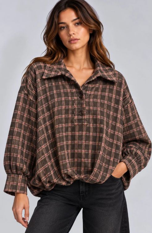Oversized ruitjes hemd - PINKY - bordeaux Oversized ruitjes hemd - PINKY - bordeaux