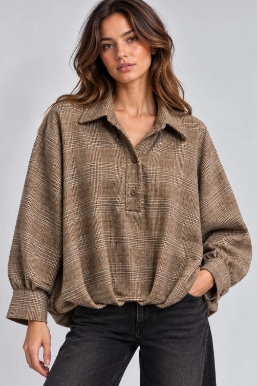 Oversized ruitjes hemd - PINKY - bruin Oversized ruitjes hemd - PINKY - bruin