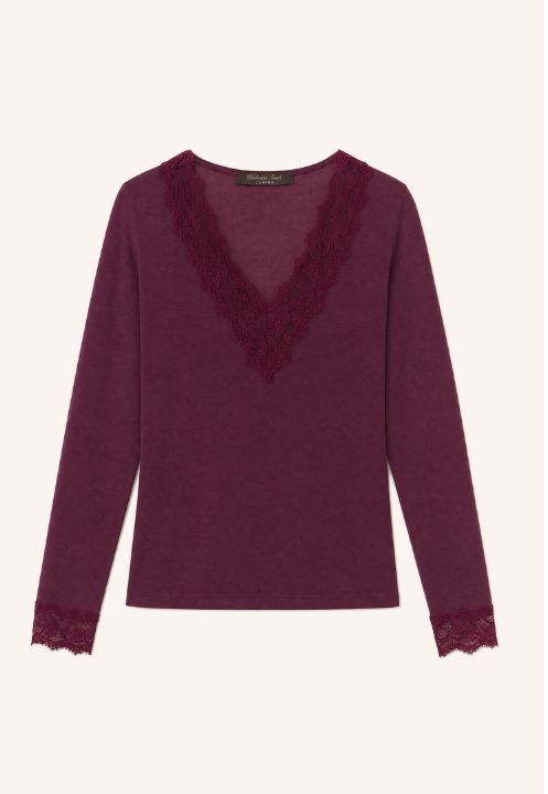 Basic top met kant - LENA - bordeaux Basic top met kant - LENA - bordeaux