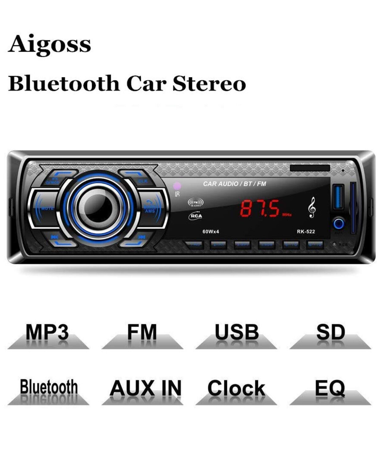 Aigoss Bluetooth Car Stereo 4x60w Digital Media Receiver With Remote Control Car Speakerphone Hand Free Aigoss Bluetooth Car Stereo 4x60w Digital Media Receiver With Remote Control Car Speakerphone Hand Free