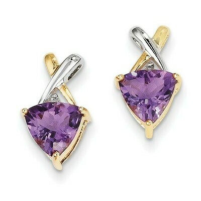14k and Rhodium Amethyst and White Topaz Trillion Post Earrings