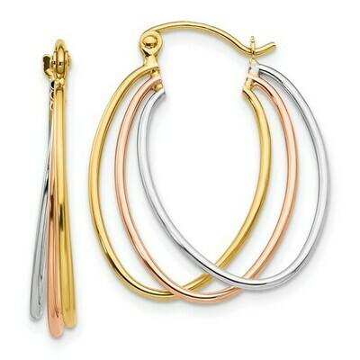 14K Tri Color Hoop Earrings