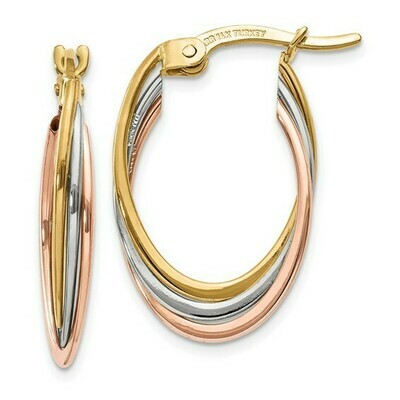 14K Tri-Color Polished Oval Hoop Earrings