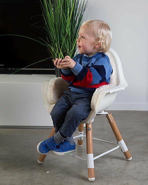 Childhome Evolu 2 Chair Seggiolone Evolutivo e Convertibile - Bianco/Legno  - Da 6 mesi a 6 anni unisex (bambini)