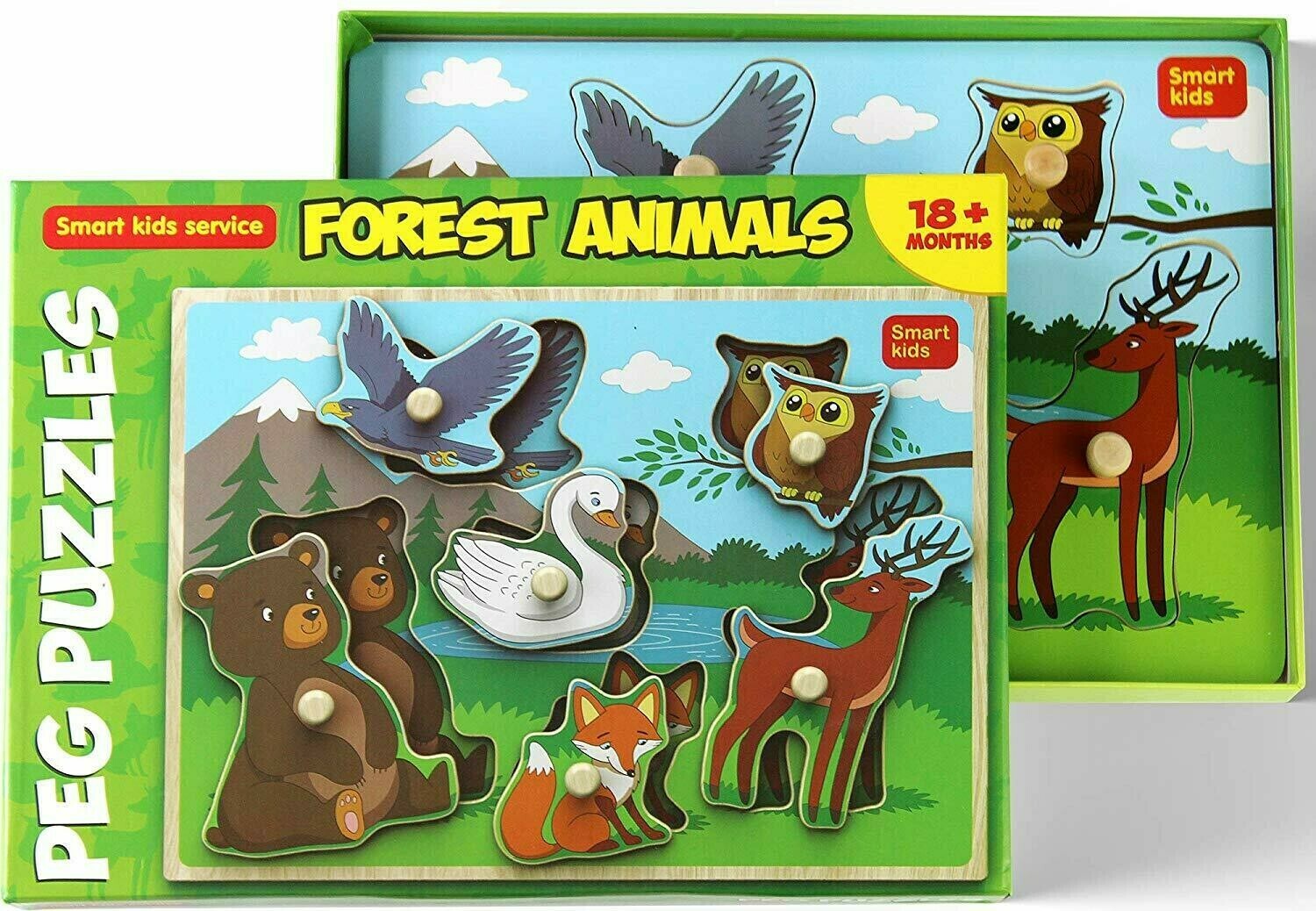 Wooden Puzzles Set Forest Animals - Thick Wooden Construction with Hard Box – 6 pcs.