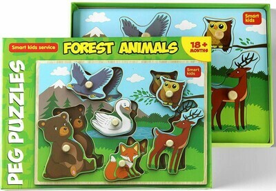 Wooden Puzzles Set Forest Animals - Thick Wooden Construction with Hard Box – 6 pcs.