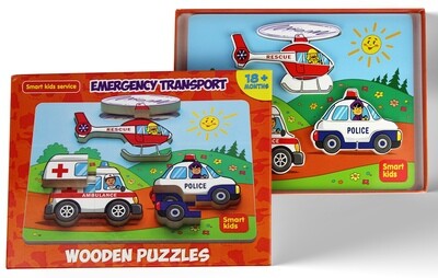 Wooden Puzzles for Toddlers – Jumbo Toddler Puzzles, Set Emergency Transport - Thick Wooden Construction with Hard Box – 12 pcs