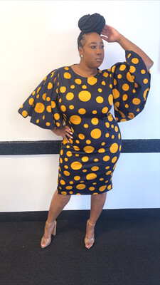 Blue Polka Dot Print Dress with Flutter Sleeves Blue Polka Dot Print Dress with Flutter Sleeves