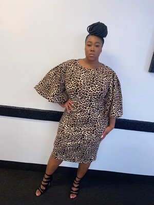 Leopard Dress With Flutter Sleeves Leopard Dress With Flutter Sleeves