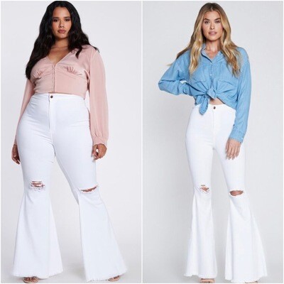 White Distressed Wide Bell Denim White Distressed Wide Bell Denim