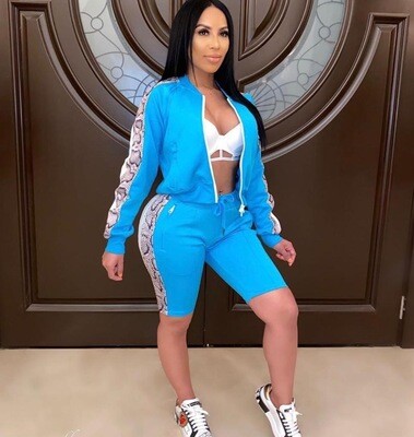 Blue With Animal Stripe Biker Set Blue With Animal Stripe Biker Set