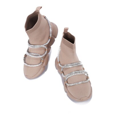 Thrills - Beige Rhinestone Rope Sock Sneaker Thrills - Beige Rhinestone Rope Sock Sneaker