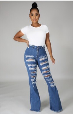 Peek A Boo Distressed Jeans - Medium Blue Peek A Boo Distressed Jeans - Medium Blue