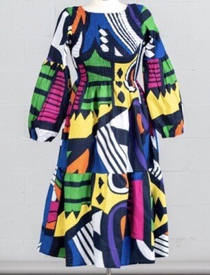Abstract African Print Bubble Sleeve Dress Abstract African Print Bubble Sleeve Dress
