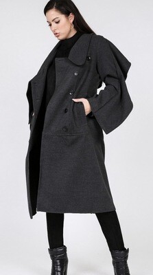 Charcoal Wide Collar Double-Breasted  Buttom Coat