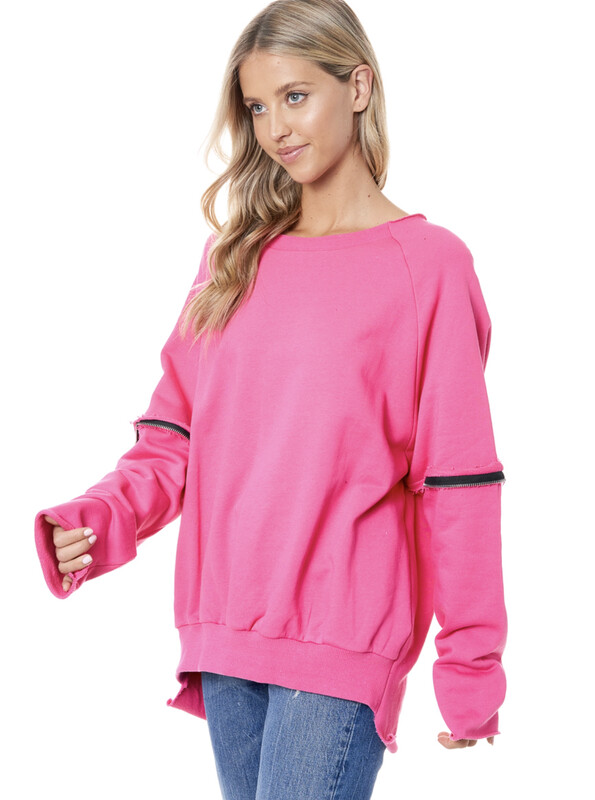 Pink Ripped Back Zipper Sweatshirt Pink Ripped Back Zipper Sweatshirt