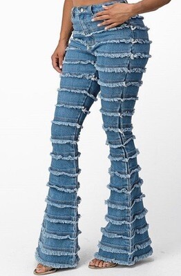 High Rise Shredded Denim Patchwork Flare Jeans High Rise Shredded Denim Patchwork Flare Jeans
