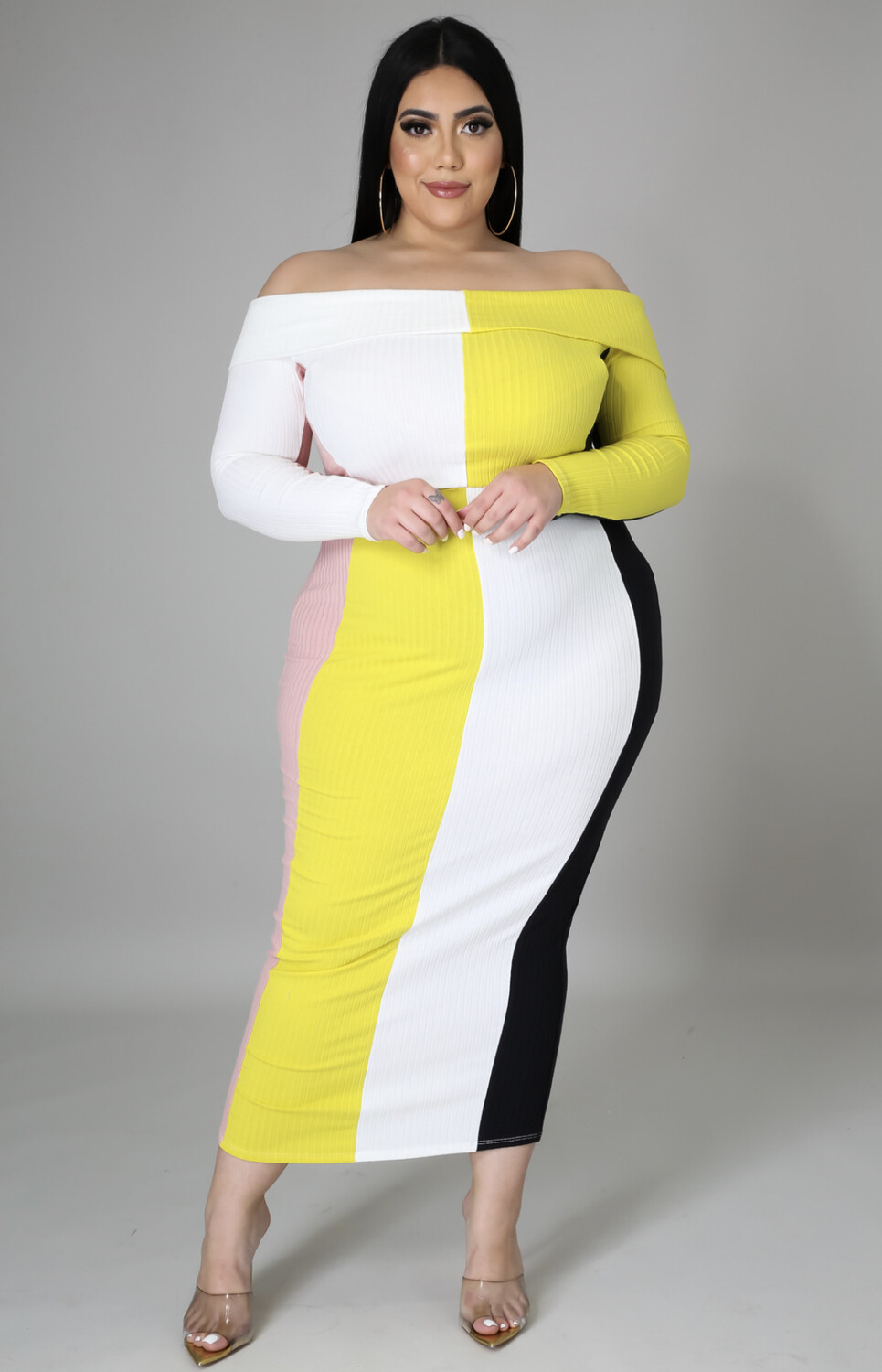 Color-block Off Shoulder Fitted Dress