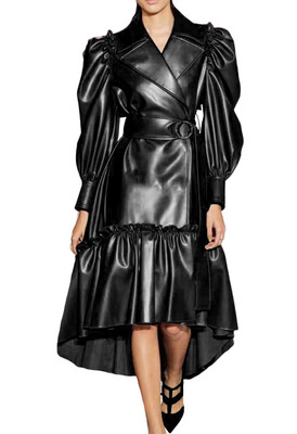 Black Faux Leather Coat Dress 