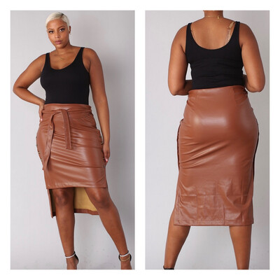 Cognac Faux Leather Skirt