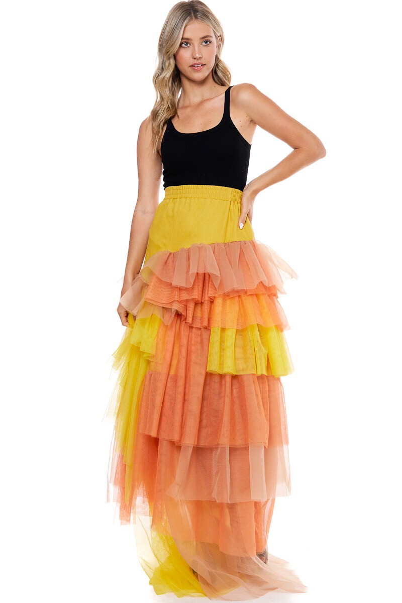 Yellow Tulle Layered Skirt / Dress