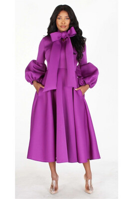 Purple Short Sleeve Bow Dress 