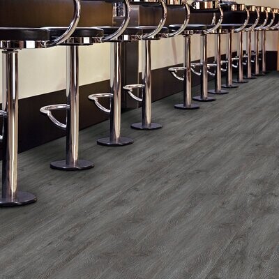 Charcoal Oak 7x48 Glue Down Vinyl Flooring – 28 mil Wear Layer, 3mm Thick, EIR Texture