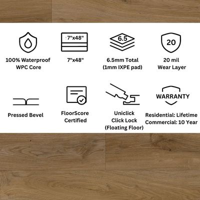 Norman Oak Click Lock LVP Flooring – 7x48 Plank | 20 mil Wear Layer | 6.5mm (1/4") | WPC Core