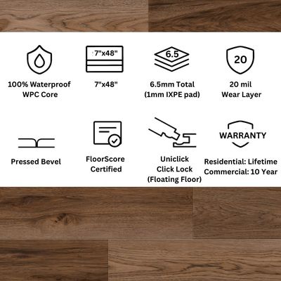 Agee Hickory Click Lock LVP Flooring – 7x48 Plank | 20 mil Wear Layer | 6.5mm (1/4") | WPC Core