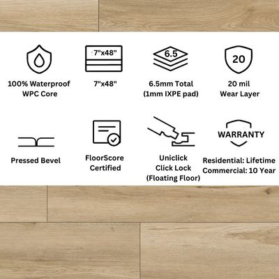 Powell Oak Click Lock LVP Flooring – 7x48 Plank | 20 mil Wear Layer | 6.5mm (1/4") | WPC Core