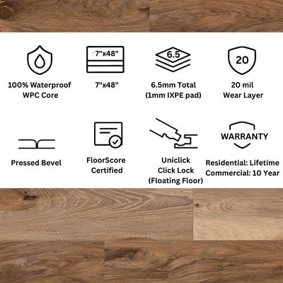 Ericson Hickory Click Lock LVP Flooring – 7x48 Plank | 20 mil Wear Layer | 6.5mm (1/4") | WPC Core
