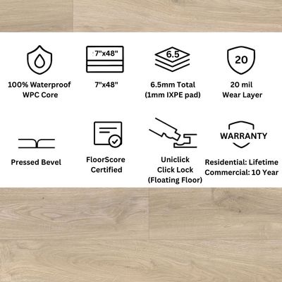 Willow Oak Click Lock LVP Flooring – 7x48 Plank | 20 mil Wear Layer | 6.5mm (1/4") | WPC Core