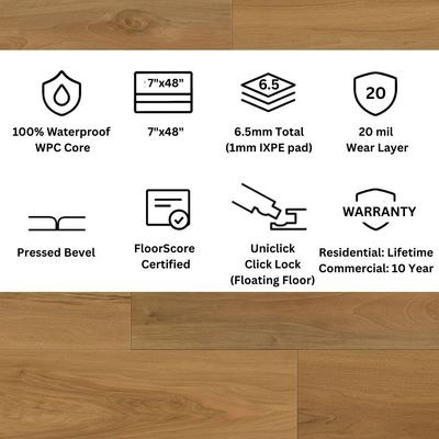 Maury Walnut Click Lock LVP Flooring – 7x48 Plank | 20 mil Wear Layer | 6.5mm (1/4") | WPC Core