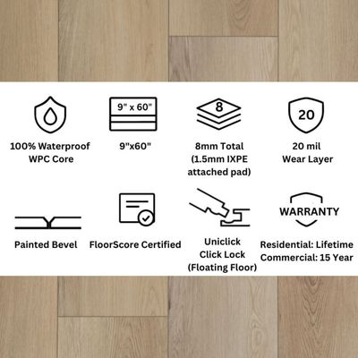 Gold Creek Click Lock LVP Flooring – 9x60 Plank | 20 mil Wear Layer | 8mm (5/16") | WPC Core