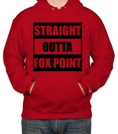Straight Outta Fox Point Champion Adult 9 oz. Double Dry Eco® Pullover Hood Black on Red