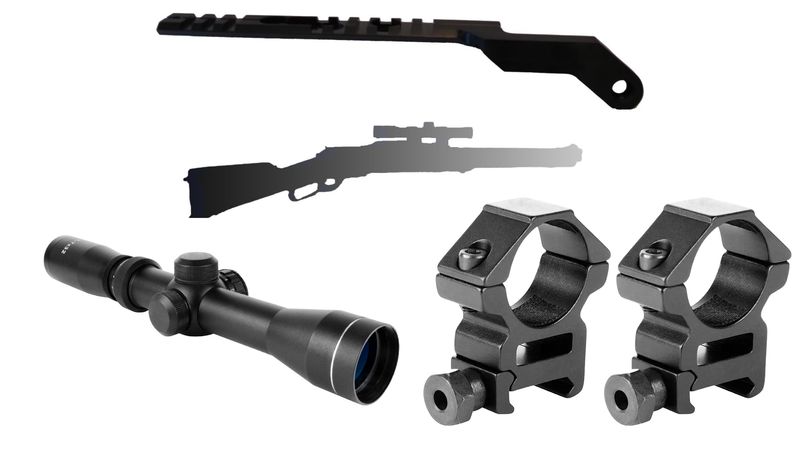 Rossi 92 No Drill Rail Bundle with AIM  Sports ​2-7X32  Scout Scope and FREE Rings (This rail system REQUIRES a "SCOUT SCOPE",  also called and "IER" SCOPE with around 10 in. of eye relief.)