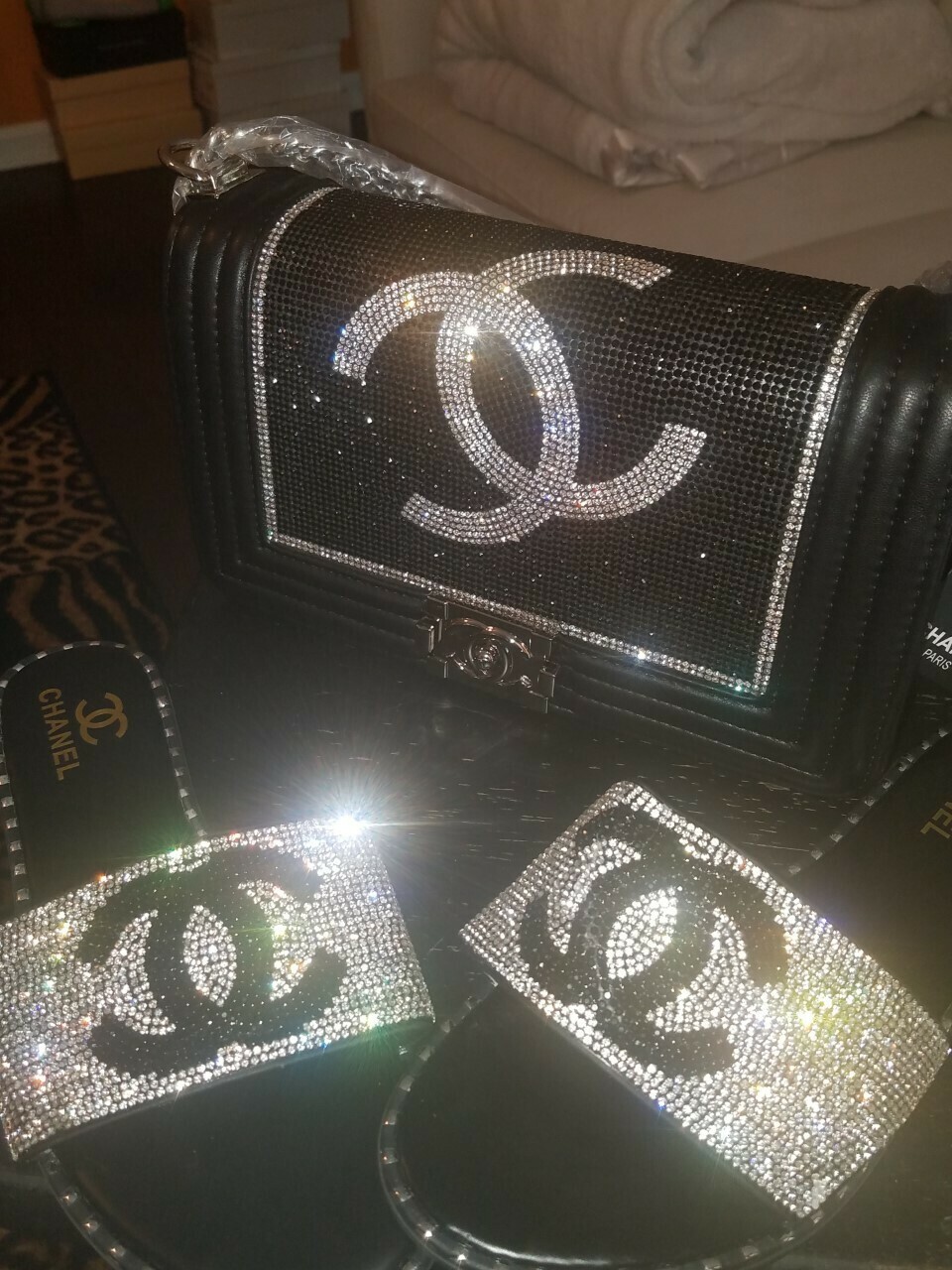 Chanel Inspired Slippers and Bag