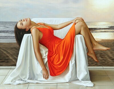 &quot;flaming june&quot; 140 x 180 cm con Bastidor