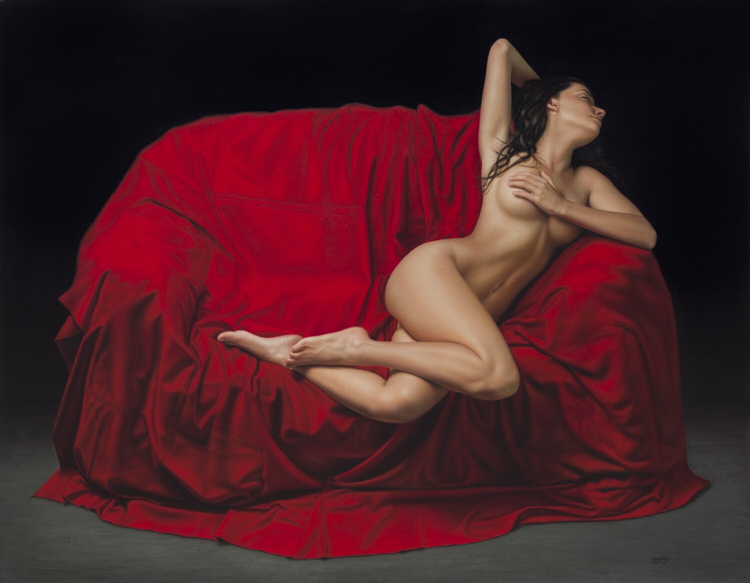 &quot;El Drapeado Rojo Carmesí&quot; 140 x 180 cm enrollado (55&quot; x 70&quot; Rolled Print)