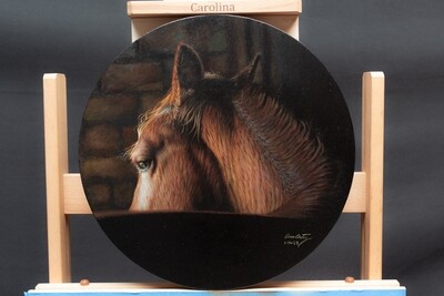 &quot;caballo marrón&quot; 40 cm diámetro Oleo sobre lino $1700 USD