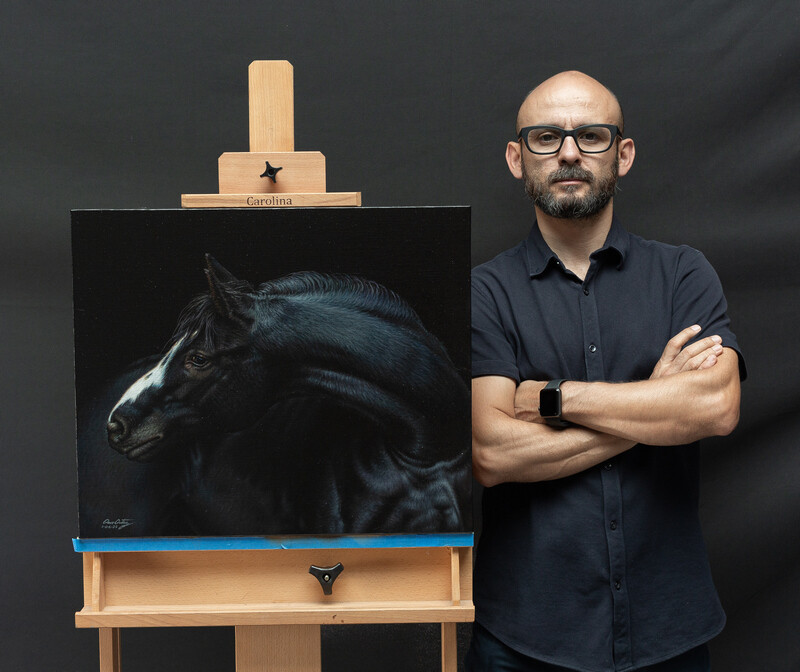 "caballo negro" 55.5 x 46 cm Oleo sobre lino $3000 USD