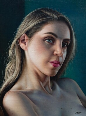 "Mujer pensativa" 50 x 37.5 cm  Oleo sobre lino $2600 USD